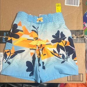 Wonder Nation Blue Swim Shorts with Floral Design